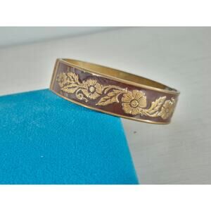 Vintage Brown Floral Enamel Goldtone Bangle Bracelet